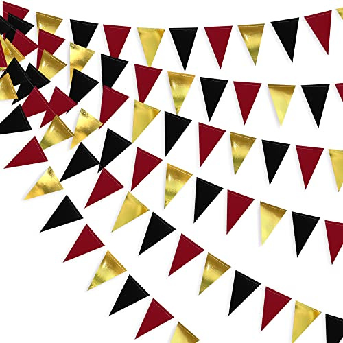 30Ft Red Black and Gold Party Dekorationen Hängende Papierdreieck Banner Banning Flagge Pennant Girland für Casino Thema Geburtstag Bachelorette Engagement Hochzeit Baby Brautdusche Jubiläum Party