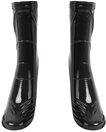 Agoky Damen Lack Leder Wetlook Glänzend Maske mit Augen Mund Öffnungen sexy Handschuhe Socken für Clubwear Nachtclub Cosplay Kostüm Zubehör Schwarz Socken M