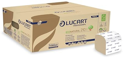 Lucart Professional, EcoNatural 210I, Interfolded Toilettenpapier im Faserpack, Ideal für öffentliche Bäder und Büros, 210 Stück pro Packung, 10x21 cm, 40 Packungen