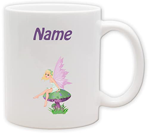 Texmacher Kindertasse - Becher mit personalisiertem Namen und Motiv - Spülmaschinenfest und beidseitig bedruckt (Fee_Henkel&Innen_Weiss)