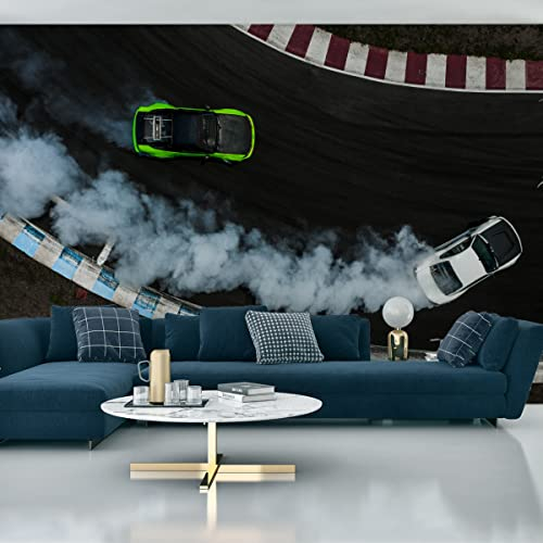 Wallepic Self-Adhesive Photo Wallpaper Sport Racing Cars Vehicles Sports Cars 460 x 300 Modern XXL Racetrack Track Steam Living Room Bedroom Office Hallway Wallpaper 460 cm x Height 300 cm