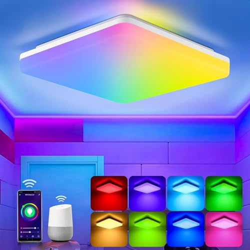 Alexa Smart Deckenlampe, 36W 3600LM Wifi LED Deckenleuchte Dimmbar RGB, IP54 Badlampe Steuerbar via App(2700-6500K), Kompatibel mit Alexa Google Home, Schlafzimmerlampe, Wohnzimmerlampe 33 * 33 cm