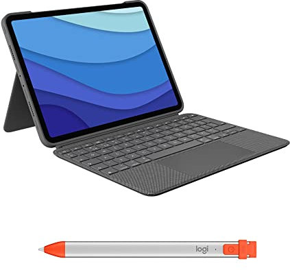 Logitech Combo Touch iPad Pro 11-inch(1st, 2nd, 3rd, 4th gen - 2018, 2020, 2021, 2022) Keyboard Case Crayon Digital Pencil (2018 and later) QWERTY UK - Grey