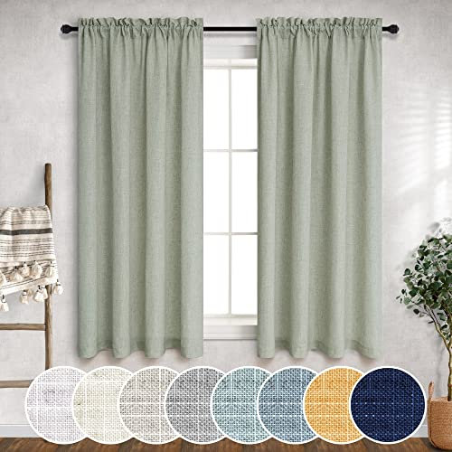 Sage Green Sheer Curtains 54 Inch Length for Bedroom 2 Panels Set Rod Pocket Light Filtering Soft Linen Light Green Curtains for Windows Kids Playroom Gaming Baby Room Bathroom Country Farmhouse Decor