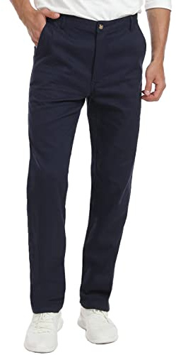 JustSun Chino Trousers for Men Casual Chinos Regular Fit Smart Pants Dark Blue 34W30L