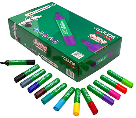 Eziglide Chisel Tip ColourFun Jumbo Flip Chart Marker Pen Bulk Pack, Assorted Colours, Classpack of 144, Vibrant Flip-Chart Colouring Pens, Ideal for Designing, Brainstorming & Mind mapping