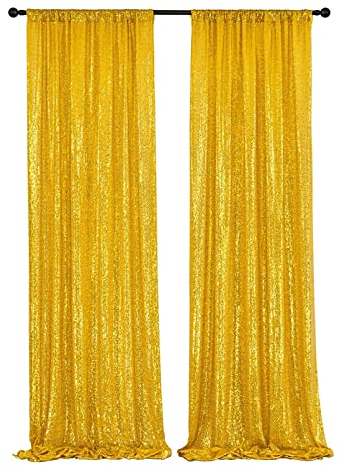 NSSONBEN 1.22×3m Gold Pailletten Hintergrund Vorhängen 2 Stück 0.61×2m Glitzernde Hintergründe für Party Geburtstag Hochzeits Dekoration, Fotografie Hintergrund oder als Vorhang