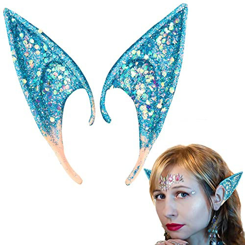 Avantar Kostüm Elf Ears Cosplay Avantar Ohren 12cm Elfenohren Zubehör Halloween Partydekorationen Zubehör Karnevalskostüm -Blauer Glitzer