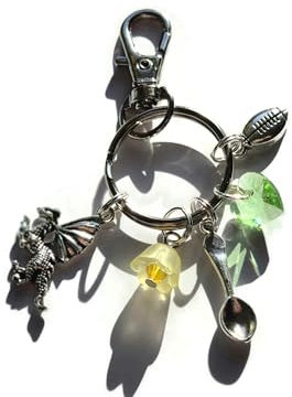 WALES themed daffodil dragon rugby ball charm bag clip keyring gift, homeland holiday travel country Welsh novelty birthday present. Welsh rugby player lover gift favors