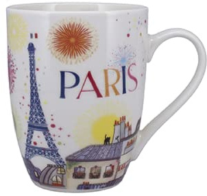 KIUB Tasse aus Porzellan, rund, Paris, Eiffelturm, Motiv Paris in Tagesparty, Höhe 10 cm, Fassungsvermögen 340 ml, in passender Box