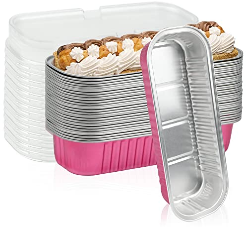 Jodsen 30 Pcs Aluminum Foil Trays, Disposable Thickened Tinfoil Boxes with Matching Lids, Rectangular Food Containers Cupcake Pans for Breads, Pies, Cakes, Sushi, Durian, Picnic, Meals, Dessert(C)