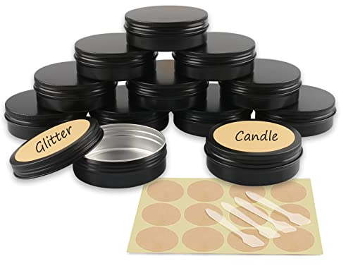 YANCAER 10 Pièces Pots en Aluminium Noir Mat de 100ml avec Couvercle - D83mm x H28mm Vide Ronde Cosmétiques Pot Conteneurs de Voyage pour Maquillage, Crème, Baume à Lèvres, Mini Bougies
