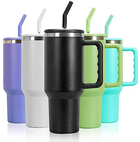 mebiusyhc 40oz Stainless Steel Vacuum Insulated Cup Double Wall Travel Flask Car Coffee Mug Tumbler with Straw with Handle for Hot Iced Coffee