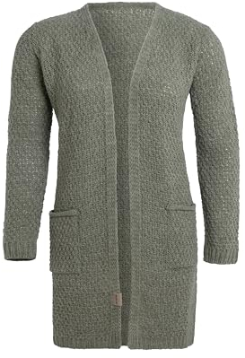 KNIT FACTORY - Luna Strickjacke - Mittellange Damen Strickjacken mit Taschen - Cardigan mit Wolle - Grobstrickjacke - Hochwertige Qualität - Urban Green - 36/38