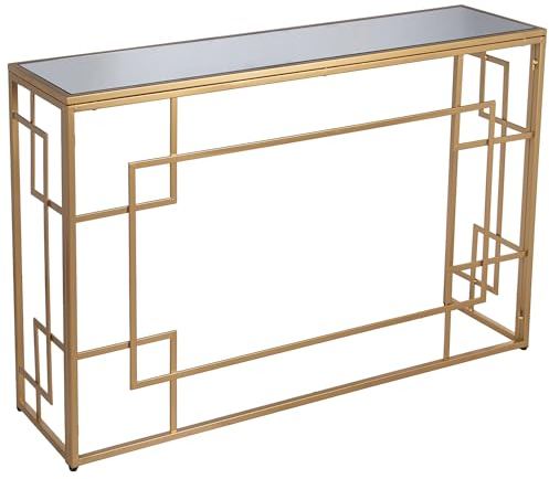 Consola recibidor Mueble de Entrada de Metal y Cristal en Dorado 120x28x80cm