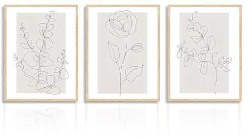NymphFable Dazzlewall Abstrakte Botanische Wandbilder Minimalistische Blumen Linie Leinwand Bilder für Schlafzimmer Wohnzimmer Deko 30x40 cm 3er Set Ohne Rahmen