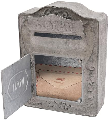 Briefkasten Vintage, Wandhalterung Briefkästen Antik, Nostalgischer Charme, Metall Postkasten Nostalgie Retro Post Mailbox, Wandbriefkasten Outdoor Dekoration (Grau,26 * 9.5 * 34cm)