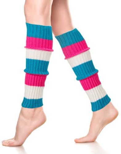 Neer Damen Beinstulpen Gerippte Beinlinge 80er Jahre Lange Beinwärmer Stiefel Knöchelwärmer(Seeblau, Rosenrot, Weiß)