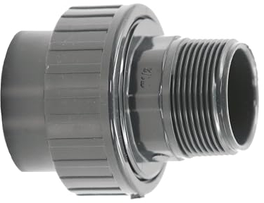 HAF® 1x PVC Fittings Verschraubung mit 50mm Klebemuffe x 1 1/2 Außengewinde | Adapter aus grauem PVC-U für Poolverrohrungen & sämtliche Rohrleitungen | Qualität: Made in Europe - Menge: 1 Stück