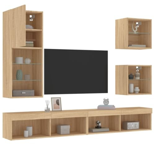 RAUGAJ Nice Entertainment Centers & TV Stands - 5-teilige TV-Wohnwand mit LED Sonoma Eiche Holzwerkstoff
