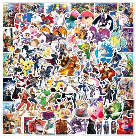 100pcs Super Smash Bro Stickers for Laptop, Cool Game Classic Cartoon Vinyl Decals for Teens Kids Boys Computer Skateboard Water Bottles Phone Scrapbook Car Luggage