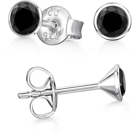 Materia Kleine Ohrstecker Silber 925 Zirkonia schwarz rund SO-437-5mm