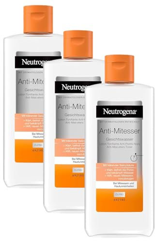 Neutrogena Anti-Mitesser Gesichtswasser, Porenreiniger mit Salicylsäure für unreine Haut, öl-und silikonfrei, 200ml (Packung mit 3)
