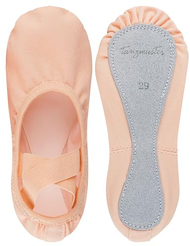 tanzmuster Ballettschuhe Mädchen - Jona - aus Baumwoll-Stretch - ganze Ledersohle - Ballettschläppchen für Kinder - Tanzschuhe für Ballett - rosa-apricot, 23