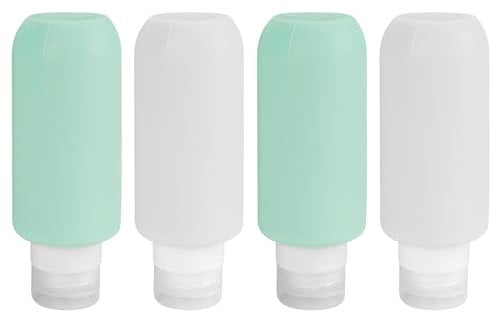 Linkidea Lot de 4 flacons compressibles rechargeables pour savon liquide pour les mains, shampooing, 200 ml en silicone souple avec couvercle pour le stockage des liquides (multicolore)