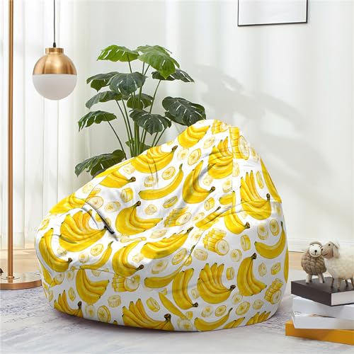 Odot Sitzsack, Obstdruck Sitzsack Bezug, Sitzsack Bezug Ohne Füllung, Komfortabler Abnehmbarer Bean Bag, Outdoor Sitzsack für Indoor Outdoor Living Room Decor (XL(100 * 120cm),Bananen)