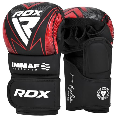 RDX IMMAF Approved Sparring Grappling Gloves, Professional Grade Hybrid Design for Competition Level and Training, ventilated Open Palm, Adjustable wrist Straps, Martial Arts Muay Thai, Men Women