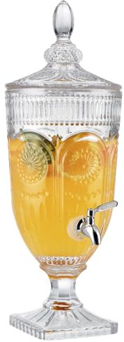 BIMUYI 3L Glas Getränkespender Geprägt Getränkespender mit 304 Edelstahl Wasserhahn Cocktail Dispesner Glas für Party, Hochzeit, Catering, Buffet, Bar