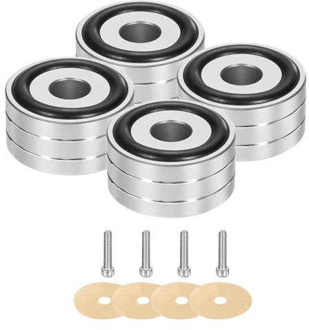 sourcing map 4 Pcs Subwoofer Isolation Pad, 40x20mm Speaker Isolation Pad Feet Speaker Spikes Turntable Audio Studio Monitor Isolation Pad for Audio Equipment, M4 Screws Silver