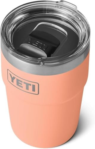 YETI Rambler Cup, Vacuum Insulated Stainless Steel Stackable Cup with Magslider Lid, Lowcountry Peach, 16 oz (475 ml)