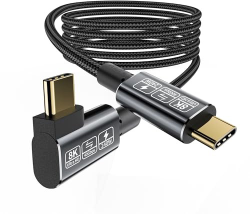 HOTUTUKI 90 grados Cable USB4,Transferencia de Datos 40 Gbps, Vídeo 8K@60Hz,Cable Carga Rápida Tipo C 240W para Thunderbolt 4,Docking Station, SSD,Hub,Laptop, cable USB C a USB C (1M)