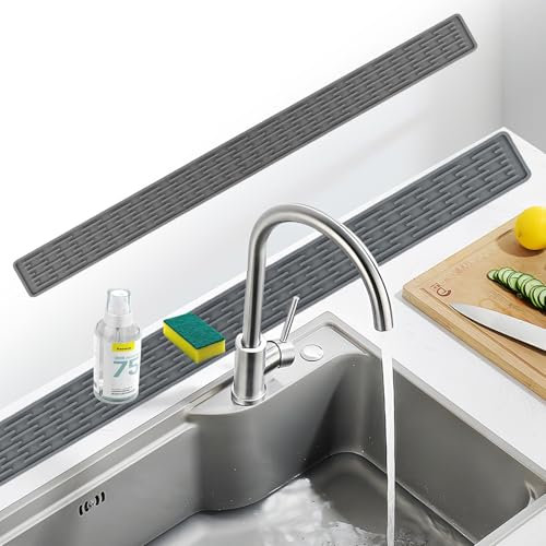 ChAusa Ultra-Thin Silicone Drainage Mat Narrow Extended Silicone Drying Tray Shelf Bar Anti-Slip Drainage Mat 70*5cm (Light Grey) for Kitchen, Bathroom