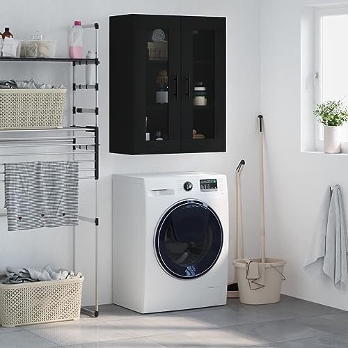 Higsose Wandschrank Badezimmer 69,5x34x90 cm Holzwerkstoff Hängeschrank Badmöbel Schlafzimmer Vielseitiger Schrank Viel Stauraum Badschrank Wandmontage Küchenschrank Schwarz