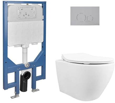 Toilette Murale WC Suspendu en Céramique Pack DeerValley Toilette Suspendu DV-1F0069-CF-FR WC Mural avec Abattant à Fermeture Douce 1.1 GPF/1,6 GPF Double Chasse d'eau,Wc Suspendu Pack Complet