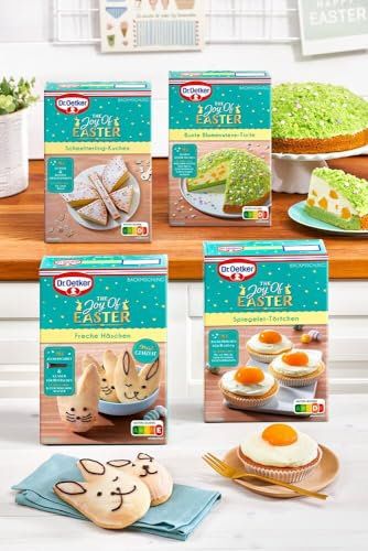 Dr. Oetker Probier-Set Osterkuchen, 6er-Set The Joy of Easter Backmischungen, 2 x Spiegelei-Törtchen, 2 x Freche Häschen, 2 x Schmetterling-Kuchen, Ideal zu Ostern