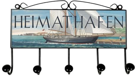 Heimathafen Segelboot Kleiderhaken Leiste mit 5 Haken für Nautikfans Maritimes Wandhaken-Design, ideal als tolles Geschenk für Segelliebhaber