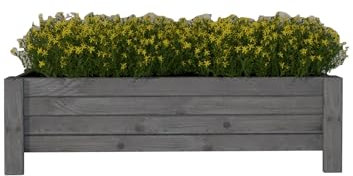 Jardinera de madera de pino grafito, 120 x 33 x 35 cm, jardinera, jardinera elevada para balcón, incluye fieltro