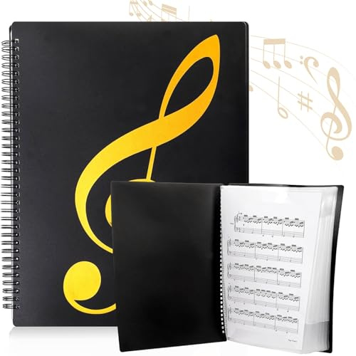 A4 Notenmappem, 20 Seiten / 40 Hüllen Notenhefter für Musiknoten Music Sheet Chormappe Wasserdichter Kunststoff Chormappe für Musikpartitur, File, Papier, Akten (Schwarz)