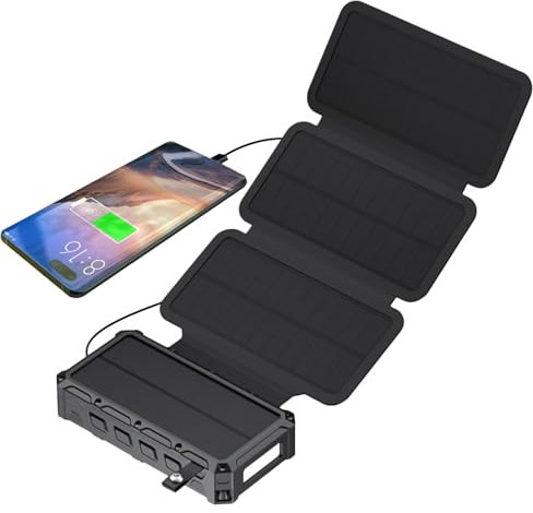 Externer Akku Solar | Schnellladegerät mit integrierter Lampe – tragbares und faltbares Ladegerät für Reisen, Haus, Angeln, Wandern