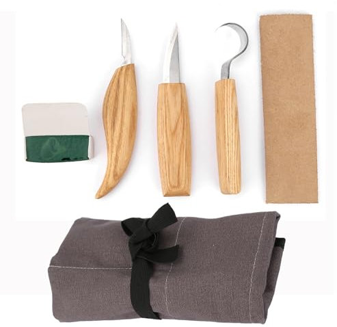 Wood Carving Tools Kit, High Manganese Steel Kit, Whittling Knife with Basswood Carving Blocks for Kids and Adults Beginners (6PCS-A)