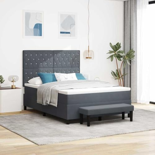 vidaXL Boxspringbett mit Samtmatratze & Bank Dunkelgrau 140X190 cm | Zeitgenössischer Stil, fleckenbeständiger Stoff, beinhaltet Montagewerkzeuge, Schlafzimmermöbel, Gäste-Luxus-Schaum