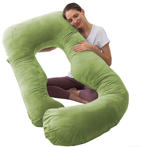 U Shaped Full Body Pregnancy Pillow with Removable Cover for Maternity Women,Pregnancy Pillows for Sleeping,Support for Back, Legs, Belly,55 Inch Pregnancy Pillow for Women (Cotton, Grass Green)