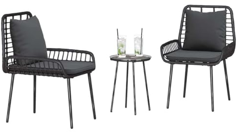 vidaXL Garden Dining Set 3 pcs Black and Anthracite, Garden and Terrace, Modern Outdoor Furniture Set, Weather Resistant Poly Rattan Chairs, Ergonomic Patio Seating, Cushions