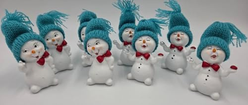 Geschenkestadl 8 Stück Schneemann Figur türkis Mütze 7cm Schneemänner Weihnachten Deko Dekofigur Winterdeko