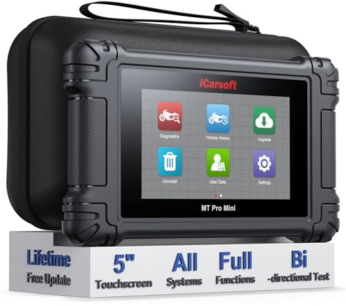 iCarsoft Motorcycle Full System Diagnostic Tool for 21 Brand MT Pro Mini All Service Touchscreen Code Reader with Actuation Test AutoVIN Battery Test Free Update Motorbike and Car 2-in-1 OBD2 Scanner