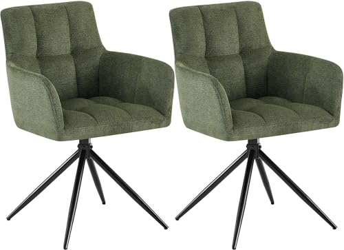CLP Esszimmerstühle 2er Set, Sessel Jonah drehbar mit Armlehnen, Moderne Drehstühle mit Stoff für Wohnzimmer, bis 150 kg belastbar | Farbe grün